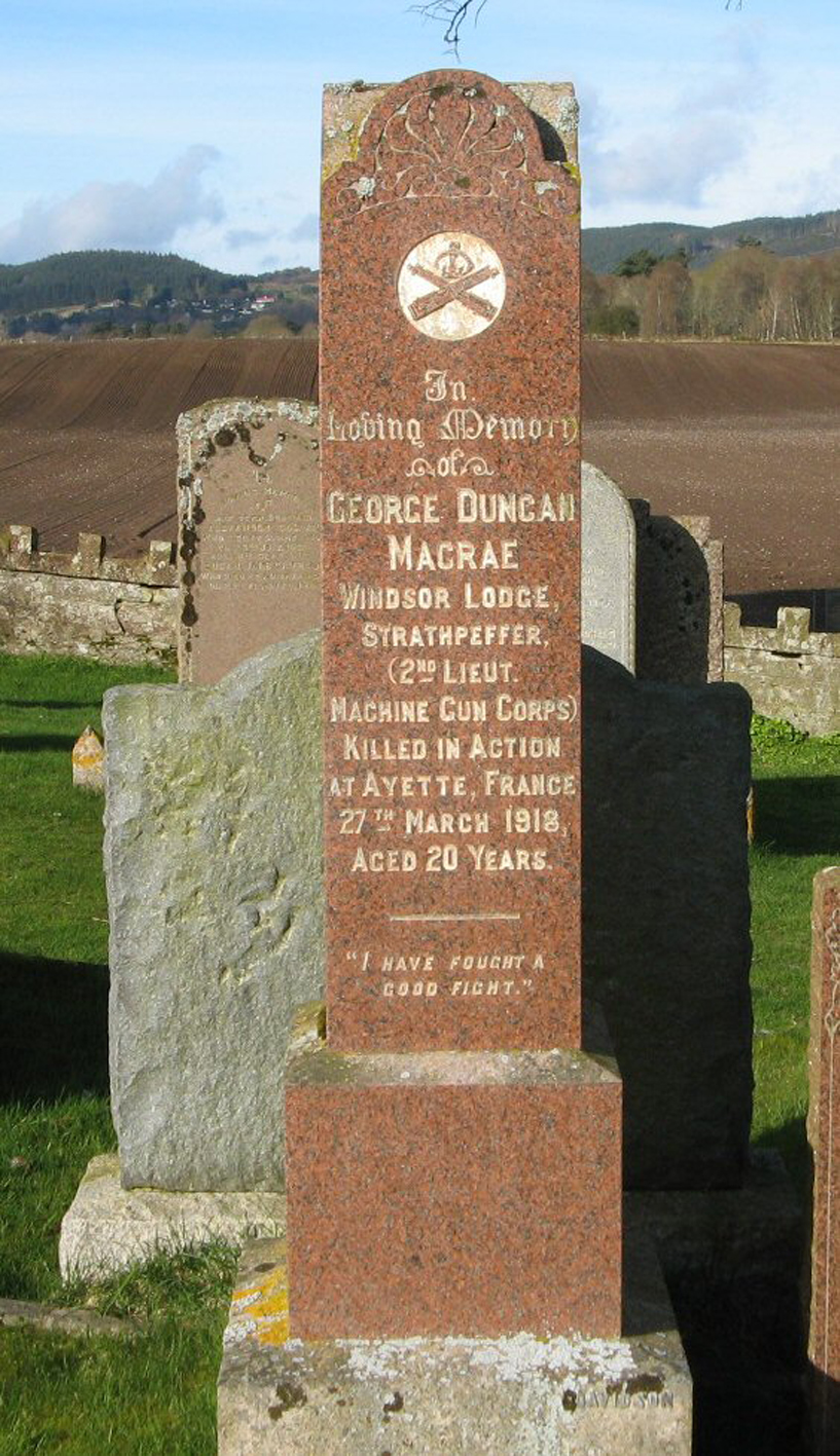 Photo of headstones/George Duncan MacRae died 1918 France MI Fodderty